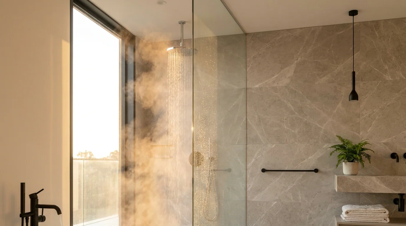 Baño moderno con ducha de agua caliente